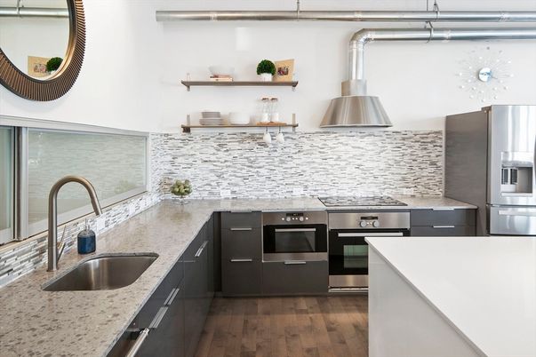 Interior, Kitchen, Pendant Lights, Stainless Steel Appliances, Wood Texture Flooring