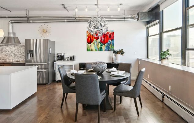 Interior, Kitchen, Pendant Lights, Stainless Steel Appliances, Wood Texture Flooring