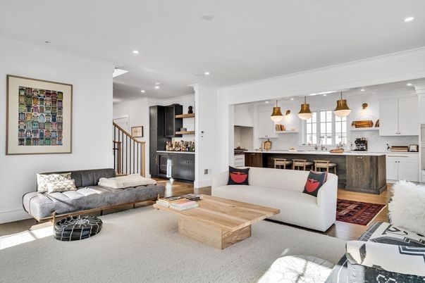 Interior, Kitchen, Living room, Pendant Lights, Recessed Lighting, Wood Texture Flooring