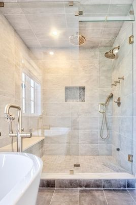 Bathroom, Free Standing Baths, Glass Shower, Interior, Recessed Lighting