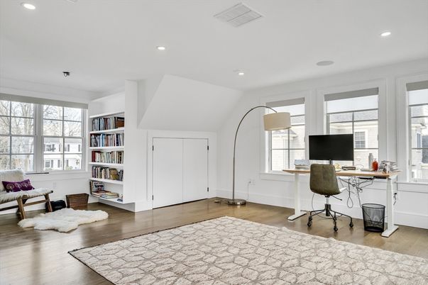 Home Office, Interior, Recessed Lighting, Wood Texture Flooring