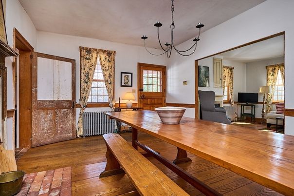 Dining room, Interior, Pendant Lights, Wood Texture Flooring