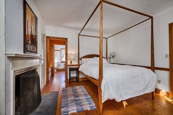 Bedroom, Fireplace, Interior, Wood Texture Flooring