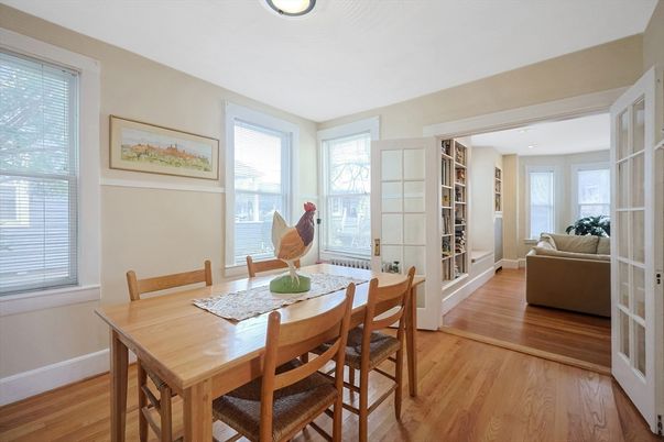 Dining room, Interior, Recessed Lighting, Wood Texture Flooring