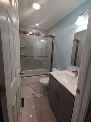 Bathroom, Glass Shower, Interior, Marble, Marble Walls, Recessed Lighting