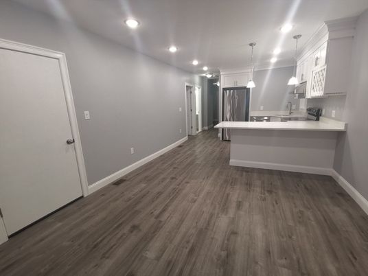 Interior, Kitchen, Pendant Lights, Recessed Lighting, Wood Texture Flooring