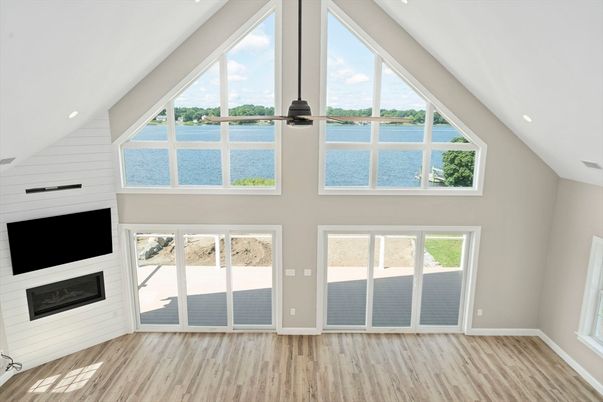 Fireplace, Interior, Recessed Lighting, Wood Texture Flooring