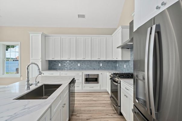 Interior, Kitchen, Stainless Steel Appliances, Water, Wood Texture Flooring