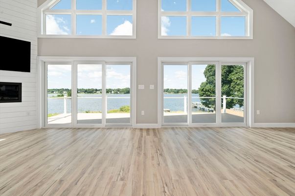 Empty room, Fireplace, Interior, Water, Wood Texture Flooring