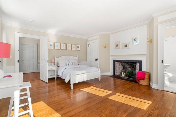 Bedroom, Fireplace, Interior, Wood Texture Flooring