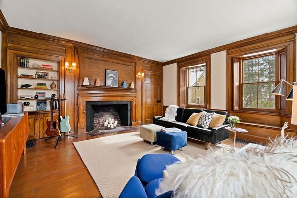 Fireplace, Interior, Living room, Wood Texture Flooring, Wooden Walls