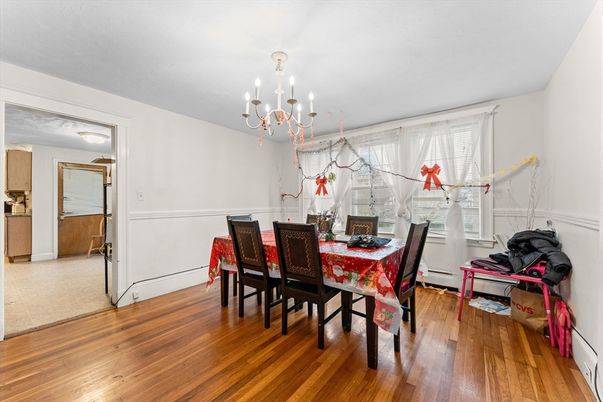 Chandelier, Dining room, Interior, Wood Texture Flooring