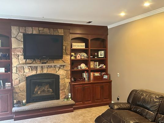 Fireplace, Interior, Recessed Lighting, Stone Walls