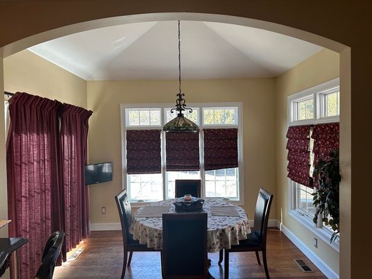 Dining room, Interior, Pendant Lights, Wood Texture Flooring