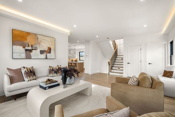 Interior, Living room, Pendant Lights, Recessed Lighting, Wood Texture Flooring