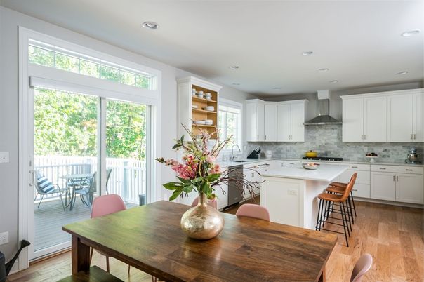 Dining room, Interior, Kitchen, Recessed Lighting, Stainless Steel Appliances, Wood Texture Flooring