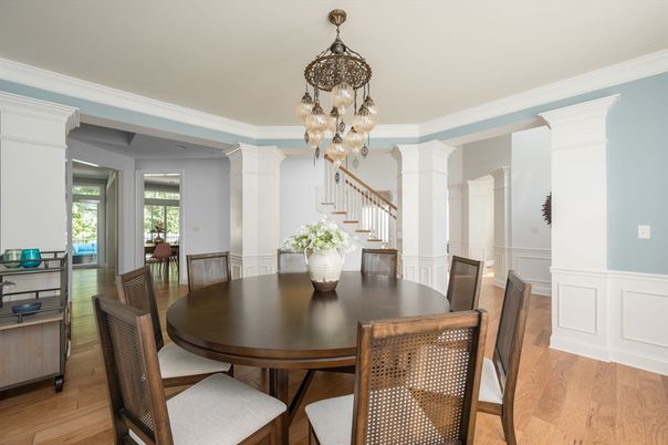 Chandelier, Dining room, Interior, Wood Texture Flooring