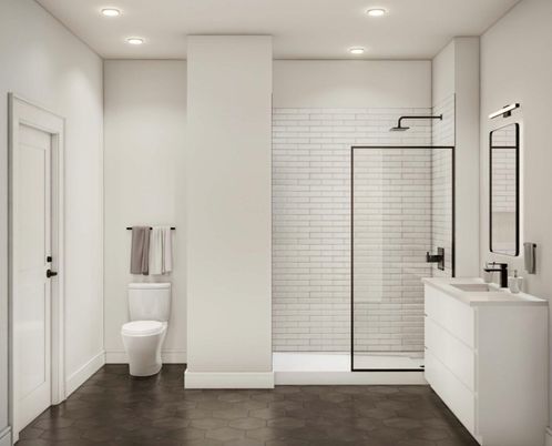 Bathroom, Glass Shower, Interior, Recessed Lighting
