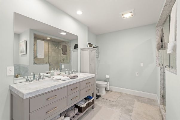 Bathroom, Dual Sink Vanities, Glass Shower, Interior, Recessed Lighting