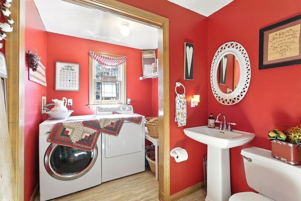 Bathroom, Interior, Washer, Wood Texture Flooring