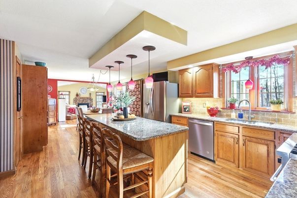 Interior, Kitchen, Pendant Lights, Stainless Steel Appliances, Wood Texture Flooring