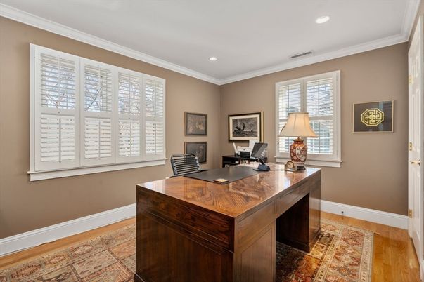Home Office, Interior, Recessed Lighting, Wood Texture Flooring