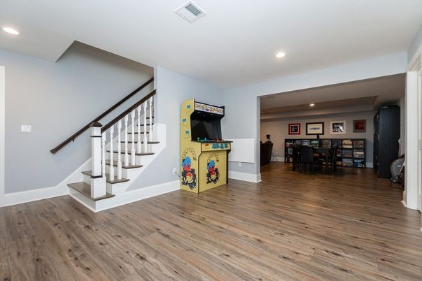 Dining room, Interior, Recessed Lighting, Wood Texture Flooring