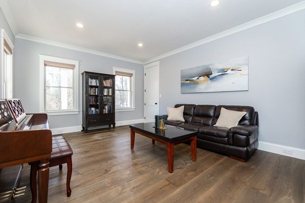 Interior, Living room, Piano, Recessed Lighting, Wood Texture Flooring
