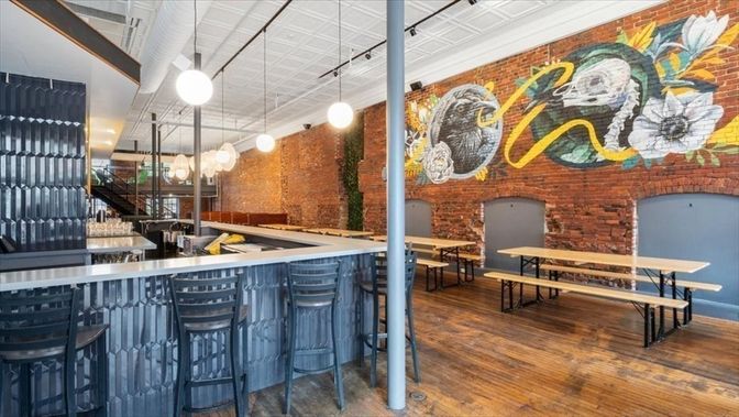 Interior, Pendant Lights, Stone Walls, Wood Texture Flooring