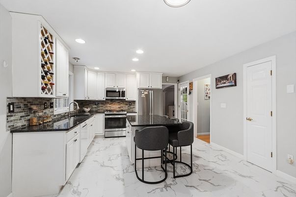 Interior, Kitchen, Marble, Recessed Lighting, Stainless Steel Appliances