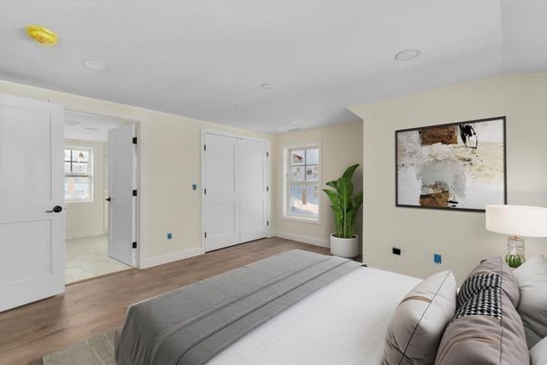 Bedroom, Interior, Recessed Lighting, Wood Texture Flooring