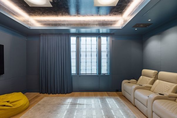 Home Theatre Room, Interior, Recessed Lighting, Wood Texture Flooring
