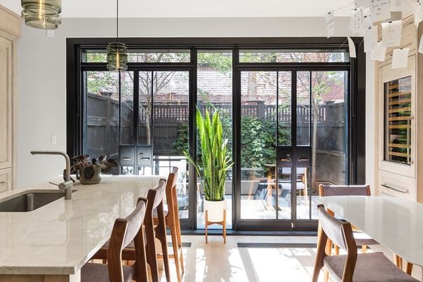 Dining room, Interior, Pendant Lights, Wood Texture Flooring