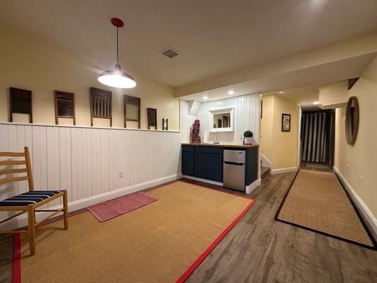 Interior, Kitchen, Pendant Lights, Recessed Lighting, Wood Texture Flooring