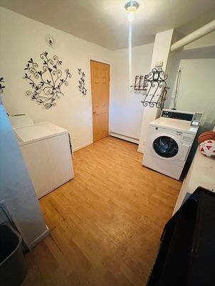 Interior, Washer, Wood Texture Flooring