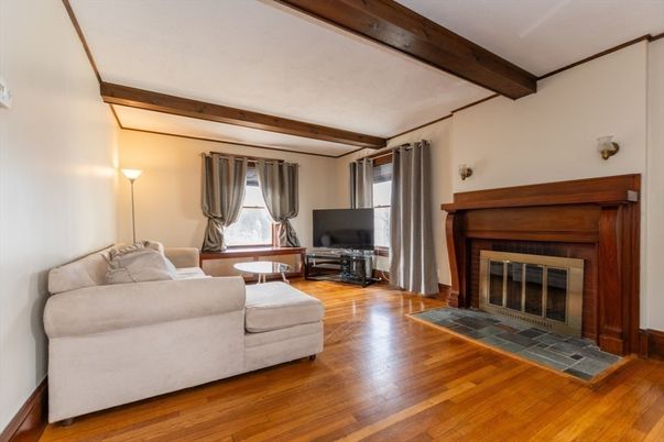 Fireplace, Interior, Living room, Wooden Beams, Wood Texture Flooring