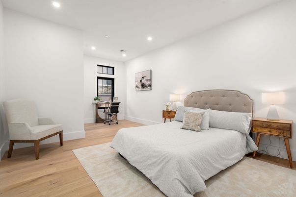 Bedroom, Home Office, Interior, Recessed Lighting, Wood Texture Flooring