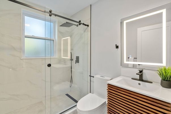 Bathroom, Glass Shower, Interior, Marble Walls