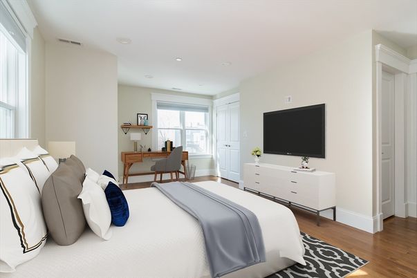 Bedroom, Interior, Recessed Lighting, Wood Texture Flooring