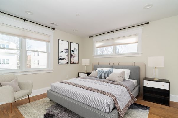 Bedroom, Interior, Recessed Lighting, Wood Texture Flooring