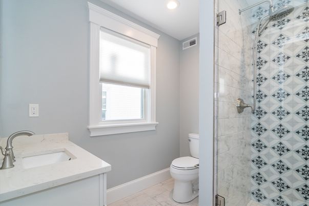 Bathroom, Glass Shower, Interior, Marble, Marble Walls, Recessed Lighting
