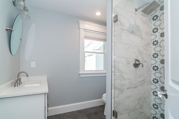 Bathroom, Interior, Marble Walls, Recessed Lighting