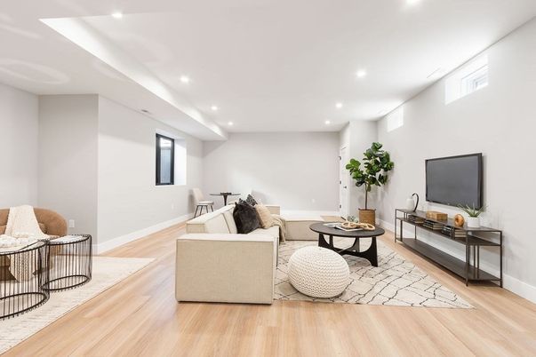 Interior, Living room, Recessed Lighting, Wood Texture Flooring