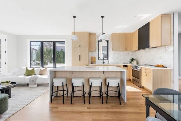 Interior, Kitchen, Living room, Pendant Lights, Recessed Lighting, Stainless Steel Appliances, Wood Texture Flooring