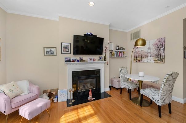 Fireplace, Interior, Recessed Lighting, Wood Texture Flooring