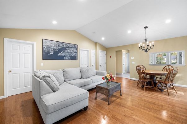 Chandelier, Dining room, Interior, Living room, Recessed Lighting, Wood Texture Flooring