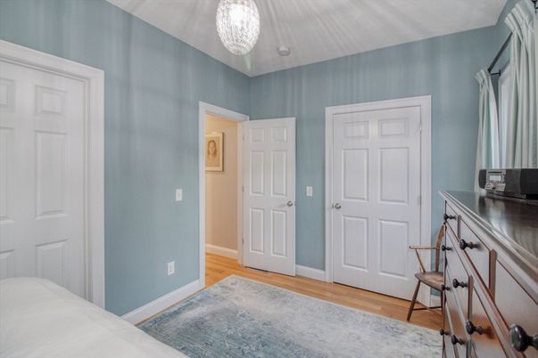 Bedroom, Chandelier, Interior, Wood Texture Flooring