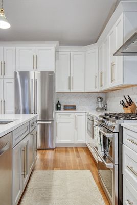 Interior, Kitchen, Pendant Lights, Stainless Steel Appliances, Wood Texture Flooring