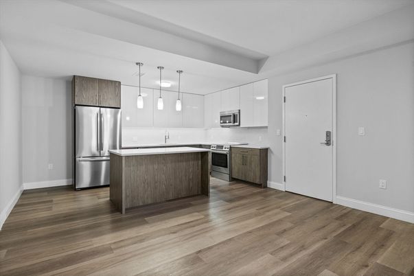 Interior, Kitchen, Pendant Lights, Stainless Steel Appliances, Wood Texture Flooring