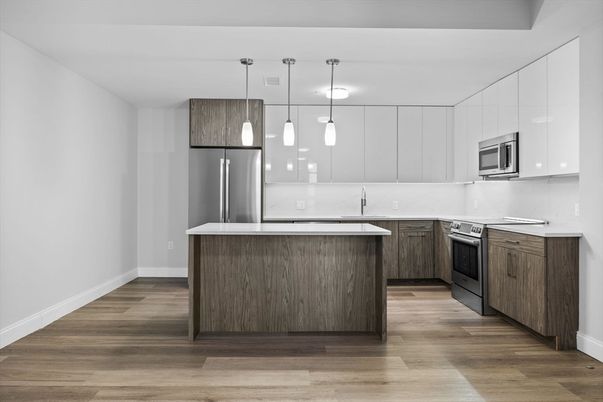 Interior, Kitchen, Pendant Lights, Stainless Steel Appliances, Wood Texture Flooring